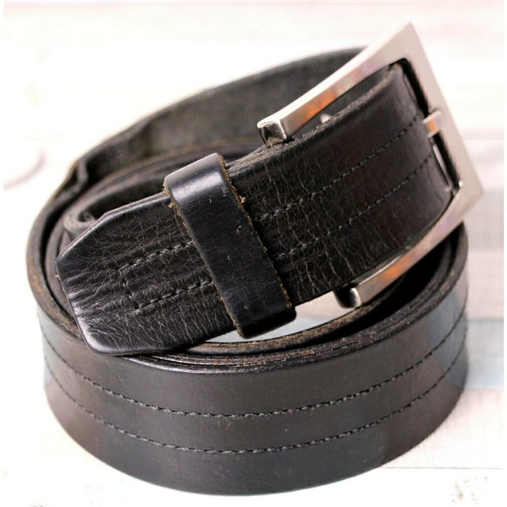 GUATEMALA BLACK GENUINE LEATHER 1.5"Wd STITCHED CASUAL WOMEN'S BELT Sz L (G91 - Picture 5 of 9